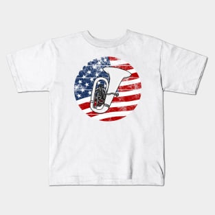 Tuba USA Flag Tubaist Brass Musician 4th July Kids T-Shirt